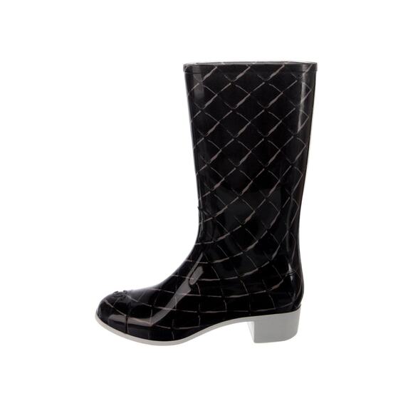 Chanel Black Coco Mark CC Logo Cap Toe Rubber Rain Boots Size 39 - Picture 1 of 7